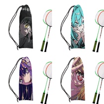 New cartoon illustration two-dimensional printed badminton drawstring shoulder protective cover fashionable versatile portable and good-looking