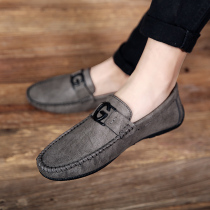 Doudou shoes mens spring tide mens shoes 2021 new summer British Korean version of the real leather mens casual lazy driving shoes
