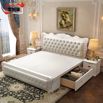 European solid wood bed Double white 1 8 meters master bedroom modern simple soft bed Oak princess bed 1 5m wedding bed