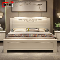 Modern simple white solid wood bed Master bedroom 1 8 meters Chinese double bed 1 5 meters economical oak storage wedding bed