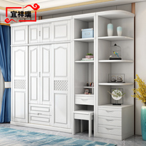 White full solid wood wardrobe push-pull three or four door sliding door with top oak wardrobe bedroom home wardrobe modern simplicity