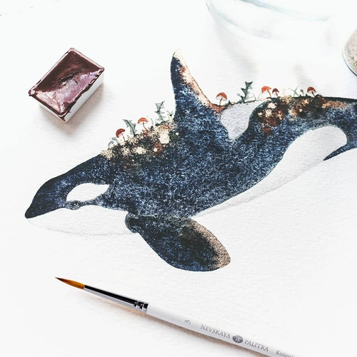 Акварель, мелки, пигментированная кисть, лайнер, Россия, ручная роспись