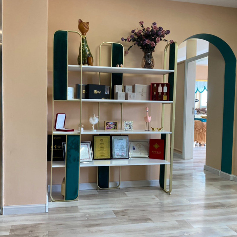 Shelf floor-to-ceiling living room against the wall creative cabinet light luxury metal color decorative iron art display partition bookshelf Nordic