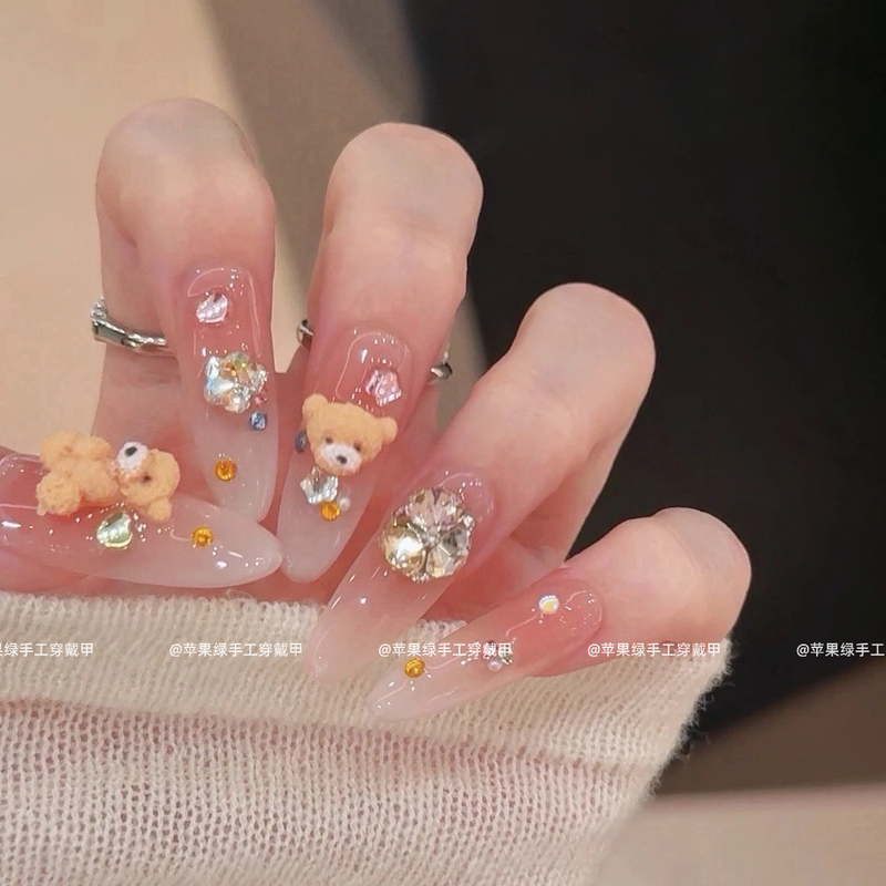 Sugar Star Little Bear｜3D Molded Little Bear Dopamine Rhinestone K9 Colorful High-End Design Whitening Effect Wearable Nails