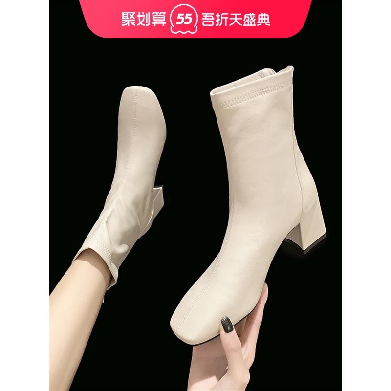 Short boots women autumn and winter thick heel square heels 2020 new model rear zipper heel Martin boots medium tube skinny boots
