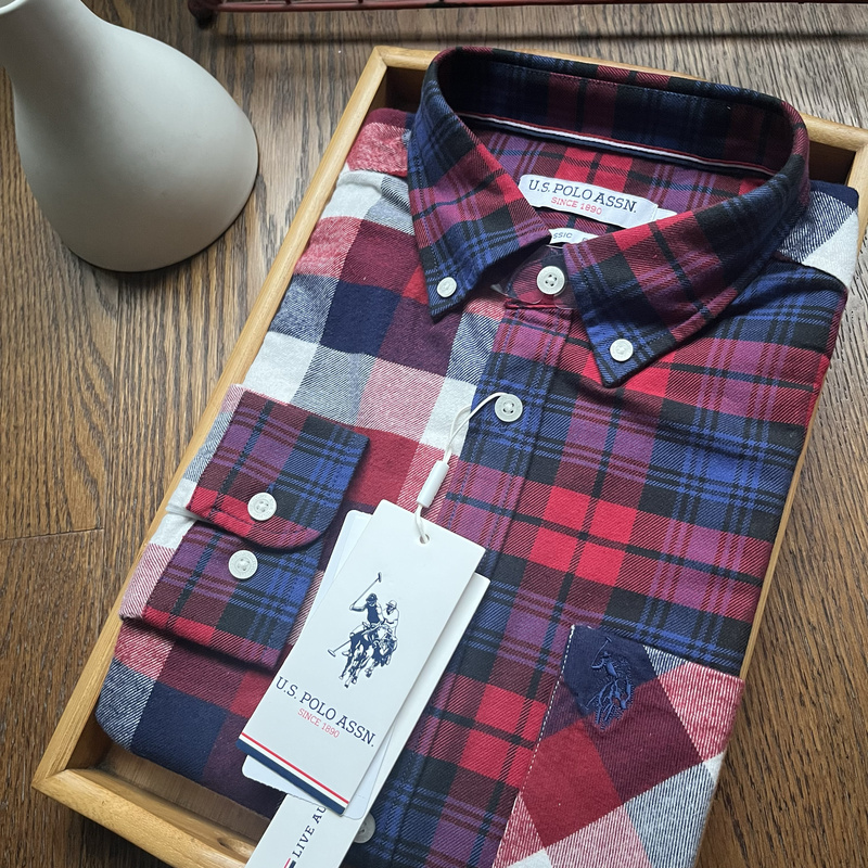U.S. Polo Assn. U.S. Polo Association Genuine Spring and Autumn Men's Cotton Plaid Casual Long-Sleeved Shirt