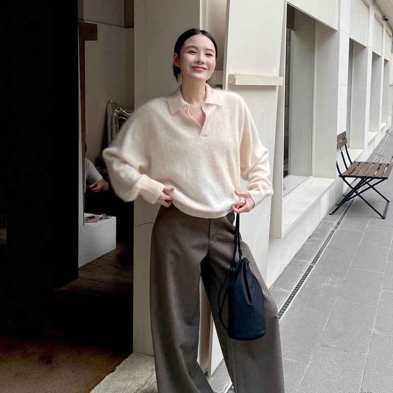 Cos Same Style Polo Collar Cashmere Wool Knitwear Light Pink Women's Sweater 20251289007004 Cos Same Style Polo Collar Cashmere Wool Knitwear Light Pink Women's Sweater 20251289007004