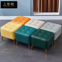Light luxury leather changing shoe stool home living room sofa stool head layer cowhide low stool makeup stool door soft bag square stool