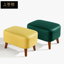 Leather rectangular low stool home change shoe stool adult door creative solid wood Nordic cushion Chinese leather stool 40