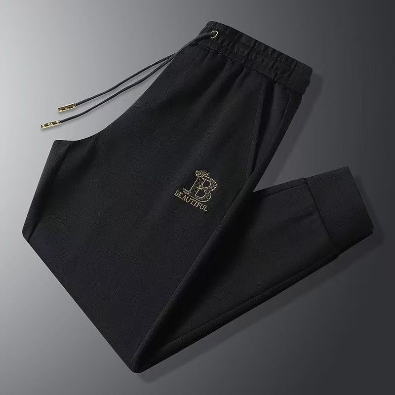 Brand New Trendy High-End Casual Pants for Men, Black Embroidered European Style Men's Jogger Pants, Sports Trousers