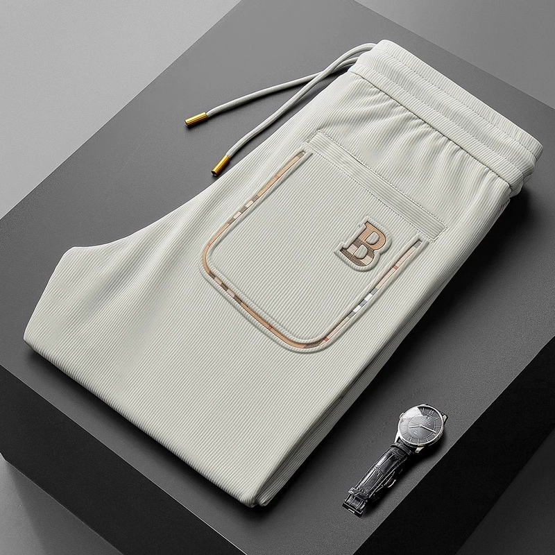 Brand Classy Ice Silk Draped Casual Sports Pants for Men, Slim Fit, Summer Thin Trendy Brand Stretch Loose Sweatpants