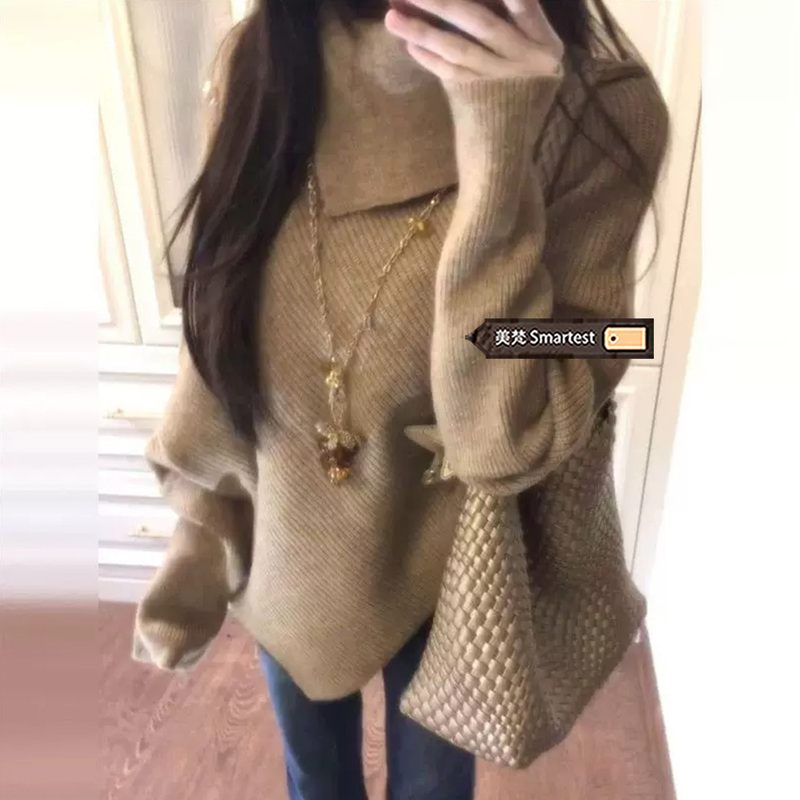 Korean Style Lazy Style High-Neck Batwing Sleeve Knit Sweater for Women, 2026 Autumn and Winter Outerwear, Loose and High-End Sweater Jacket