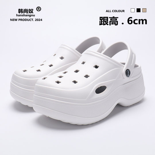 Sandals Women's Summer Croc Shoes Summer Outerwear Internet Celebrity Fashion Heightened Thick-Soled Baotou Breathable Anti-Slip Beach Slippers