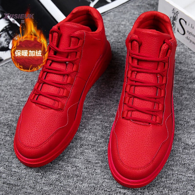 2025 New Model Red Shoes for Men in Their Zodiac Year, Winter Cotton Shoes, High-Top, Fleece-Lined, Casual Sports Sneakers, Small Red Shoes