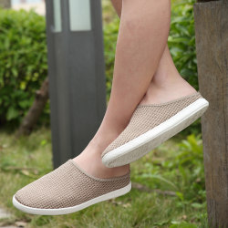 Linen society half-support shoes canvas half-off rootless lazy breathable 2022 summer heelless half slippers office