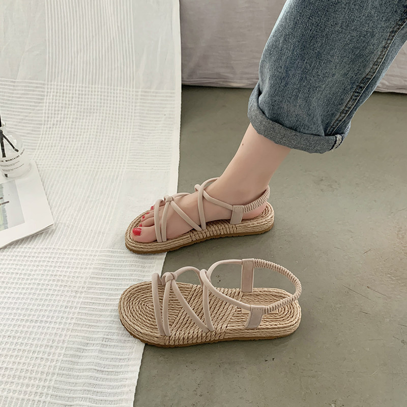 Sandals female fairy wind 2022 new summer students wild Roman straps net red sandals ins tide flat shoes
