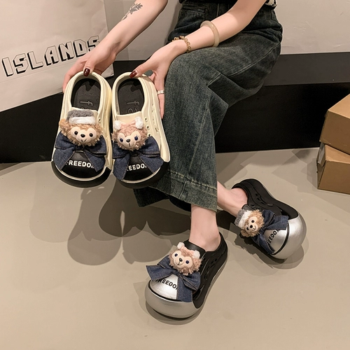 Мультяшные милые тапочки в стиле Crocs, быстросохнущий тонер на платформе, ультрамягкие мюли, закрытый носок, подходят для подростков