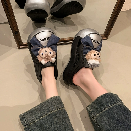 Мультяшные милые тапочки в стиле Crocs, быстросохнущий тонер на платформе, ультрамягкие мюли, закрытый носок, подходят для подростков