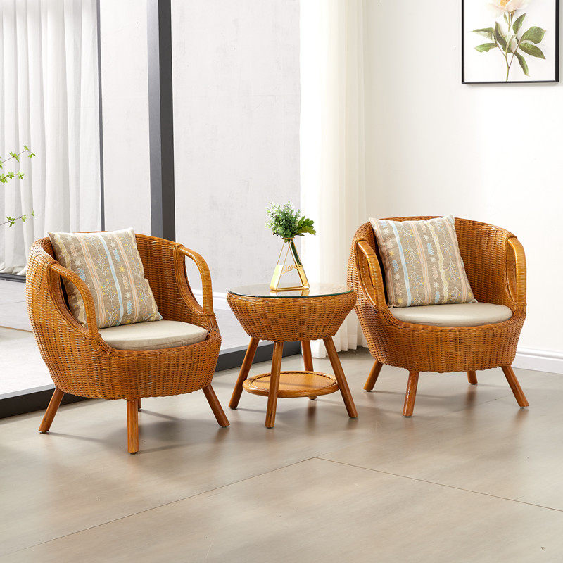 Rattan chair three-piece set balcony Indonesian rattan hand-woven net red rattan leisure chair real rattan light luxury leisure chair