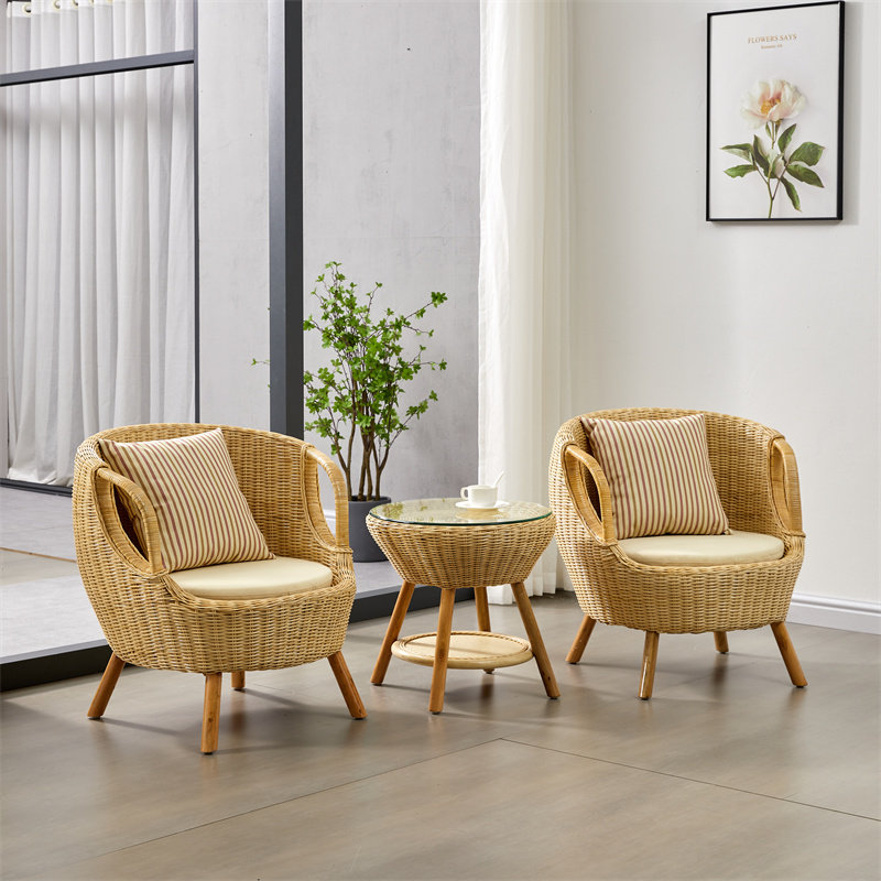 Rattan chair three-piece set Indonesian rattan sofa chair balcony leisure table and chair combination fashion simple living room leisure chair