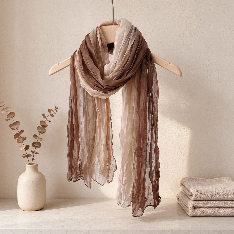 Fashion Scarf for Women, Solid Color, Vintage, Versatile, Gradient Long Shawl, New Summer Style, Pleated, Thin, Suitable for All Seasons, Elegant Mid-Length Style Fashion Scarf for Women, Solid Color, Vintage, Versatile, Gradient Long Shawl, New Summer Style, Pleated, Thin, Suitable for All Seasons, Elegant Mid-Length Style