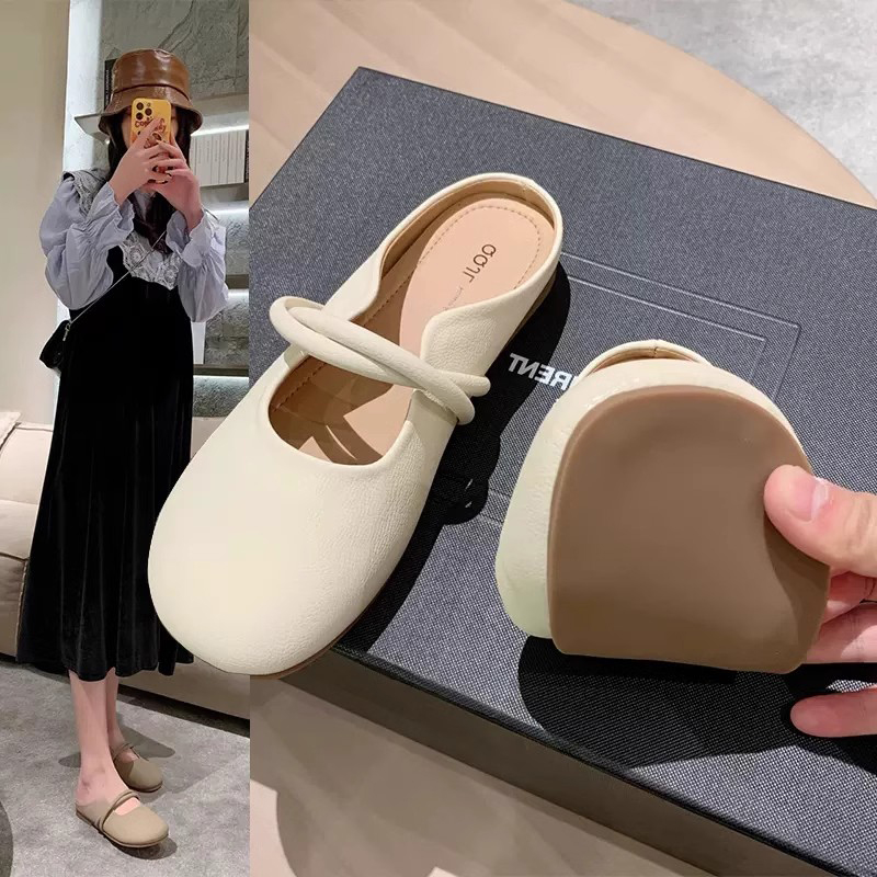女性が外で履くための柔らかい底のハーフスリッパ 2025年春新作 フラット 怠惰な妊婦用片足ハーフスリッパ 夏