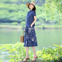 Cotton and linen dress womens suit 2024 summer new high-end belly-covering slimming summer thin two-piece skirt