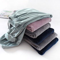 Island velvet pajama pants mens autumn and winter coral velvet flannel plus velvet thick warm closing loose large size home trousers