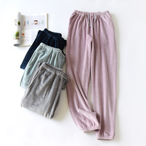 Island velvet pajama pants women autumn and winter coral velvet flannel plus velvet thick warm closure toe loose home pants