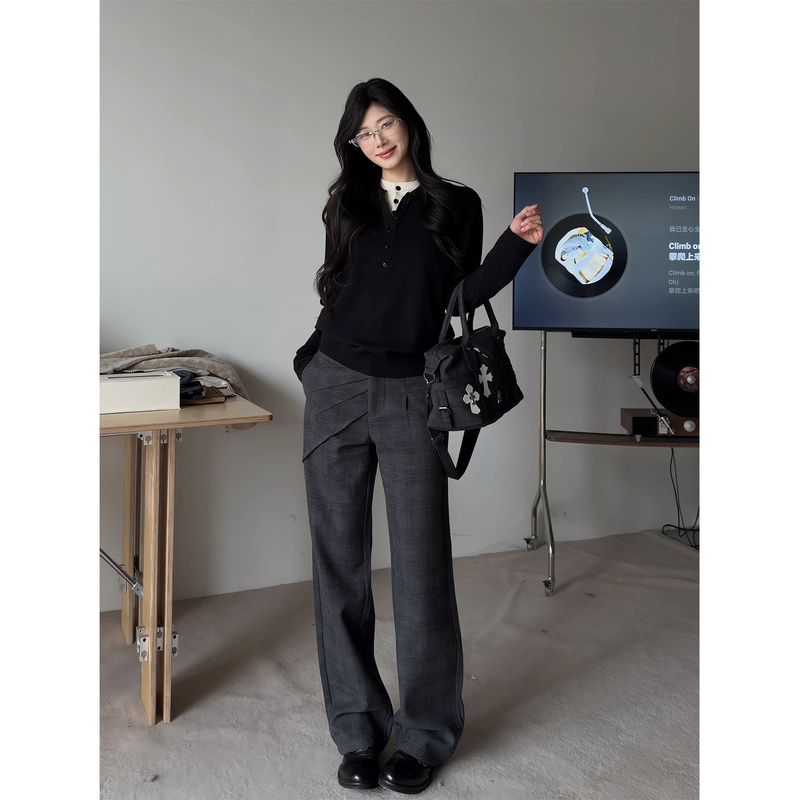 Ma Yu Wool Plaid Straight-Leg Loose Casual Pleated Design Long Pants Casual Dress Pants for Men Ma Yu Wool Plaid Straight-Leg Loose Casual Pleated Design Long Pants Casual Dress Pants for Men