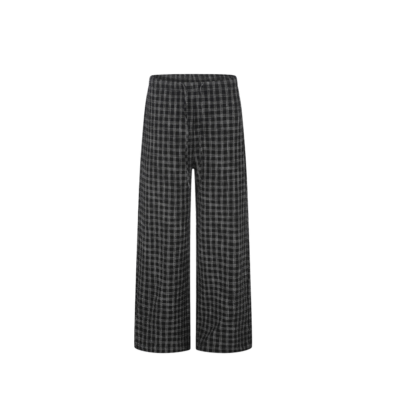Ma Yu Old Money Style Salt-Washed Bubble Wrinkle Plaid Loose Straight Drawstring Casual A-Line Long Pants Unisex Versatile Trousers