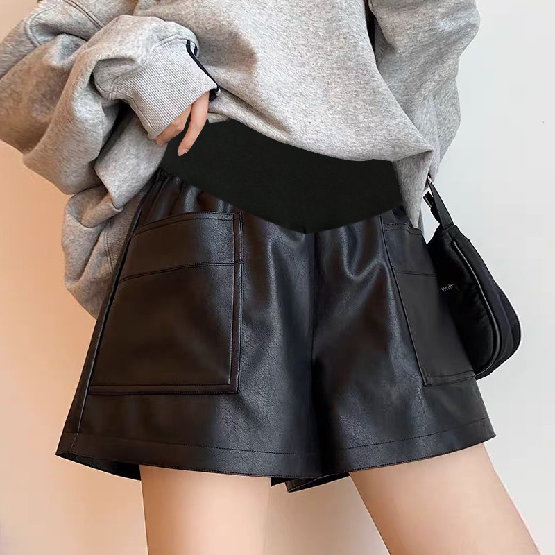 Pregnant women's trousers spring and autumn trendy mothers wear wide-leg pants shorts autumn and winter fashion foreign style leather pants winter belly pants