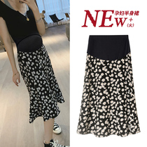 (Broken code clearance) pregnant woman skirt spring and autumn long floral skirt chiffon pleated skirt tide mother autumn dress