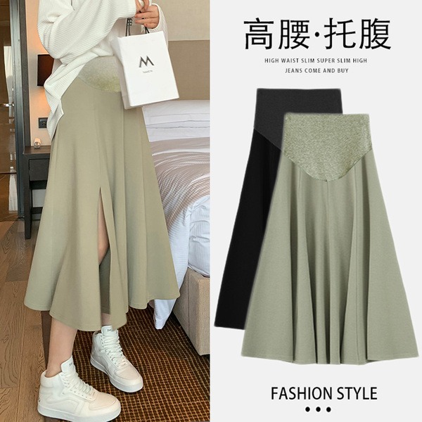 Pregnant Woman Half Body Dress Spring Summer Snowspun Pregnant Woman Skirt Fashion Boomer Medium Long Version Plexu Skirt Summer Dress Infertile