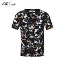 AOLAMA Olamar mens clothing light lavish pure cotton summer fashion butterfly printed short sleeve T-shirt 080242065