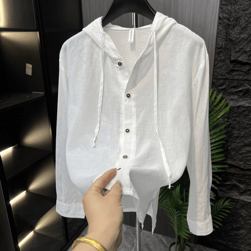 New Style Men's Cool and Stylish Summer Solid Color Loose Breathable Hooded Shirt 89157