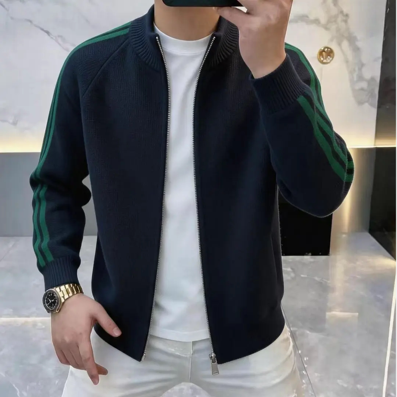 High-End Men's Stand-Up Collar Zipper Knitted Cardigan Autumn New Style Simple European Fashion Casual Trendy Sweater Jacket 9908