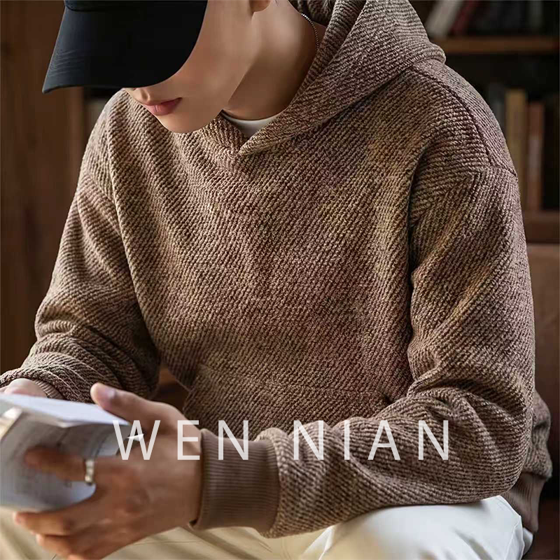 Korean Wen Nian Starry Sky Hooded Sweatshirt for Men, 2026 Autumn and Winter New American-Style Hooded Knitwear