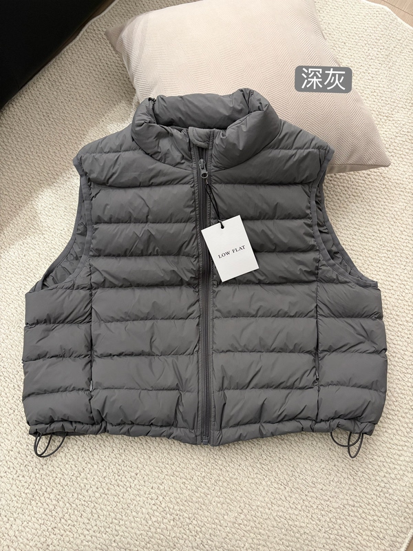 Low Flat Genuine Ribbed down Vest Zipper Vest Korean Style Casual High Quality 26051