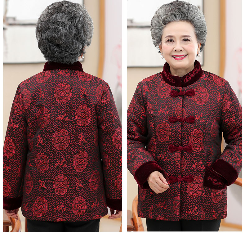 Áo khoác mùa đông cho phụ nữ trung niên và mùa đông, vắt sữa, áo khoác cotton, ông già, bộ đồ Tang, áo mẹ 60, vợ 70 tuổi, dày - Quần áo của mẹ áo nữ trung niên