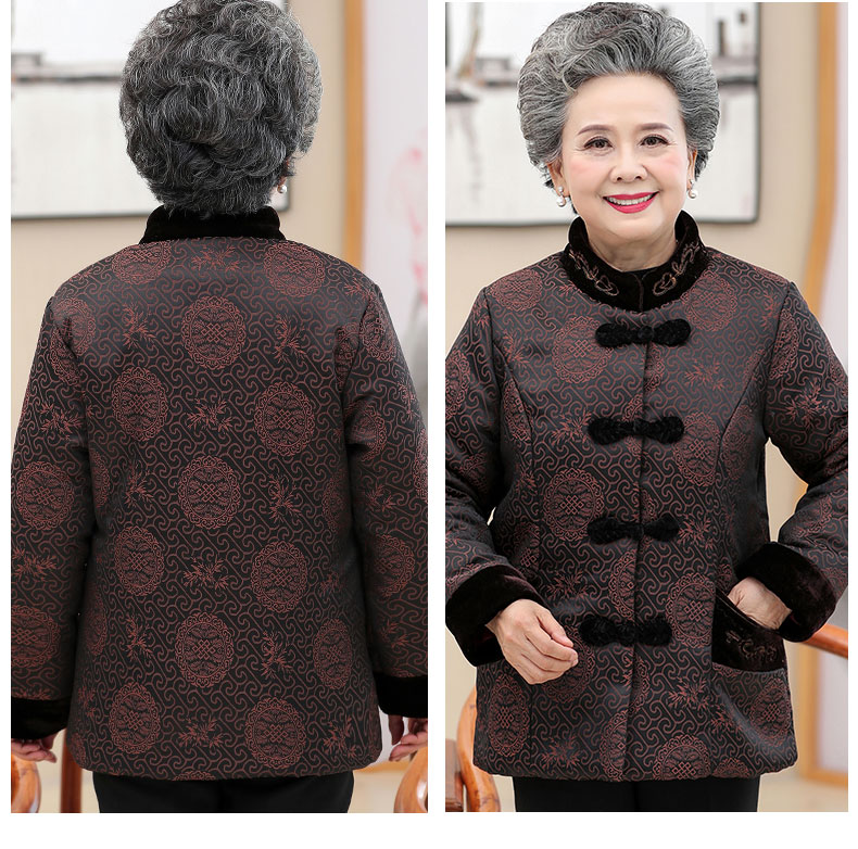 Áo khoác mùa đông cho phụ nữ trung niên và mùa đông, vắt sữa, áo khoác cotton, ông già, bộ đồ Tang, áo mẹ 60, vợ 70 tuổi, dày - Quần áo của mẹ áo nữ trung niên