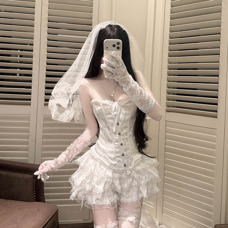 Angel Costume Fishbone Corset Tube Top Cosplay Uniform Set Sexy White Tutu Skirt Wife-Like Outfit Angel Costume Fishbone Corset Tube Top Cosplay Uniform Set Sexy White Tutu Skirt Wife-Like Outfit