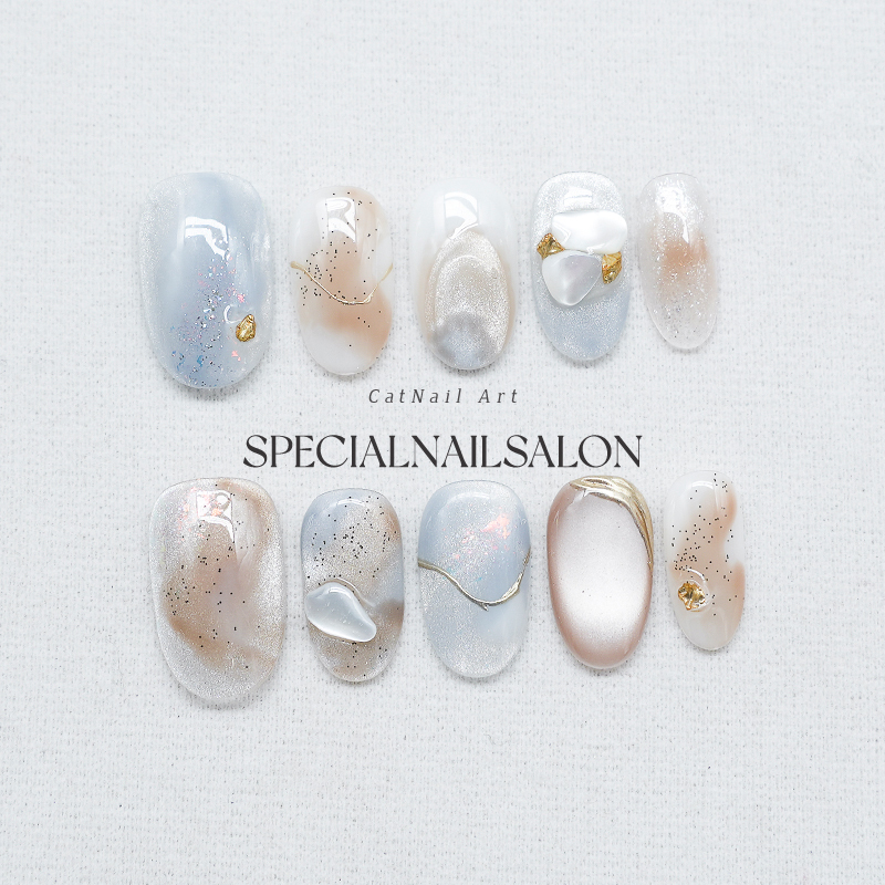 【Mist Sea Glimmer】Handmade Wearable Nails 2026 New Model Mother-Of-Pearl Fine Glitter Clear High-End Short Nail Art Pieces