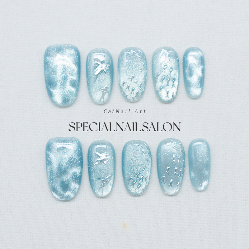 【Glass Sea Island】Handmade Wearable Nails Summer Clear Ocean Blue Cat Eye Whitening High-End Nail Art Stickers 【Glass Sea Island】Handmade Wearable Nails Summer Clear Ocean Blue Cat Eye Whitening High-End Nail Art Stickers