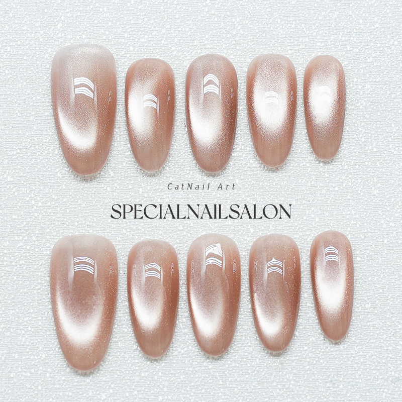 [Oolong Ice Tea] Handmade Wearable Nails Nude Color New Year Edition Autumn/Winter Melard Medium-Length Cat Eye Nail Tips