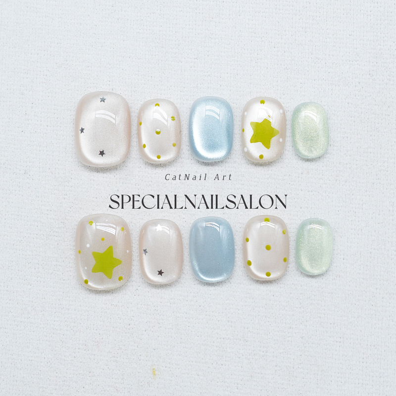 【Lime Planet】Handmade Wearable Nails Summer Clear and Elegant Whitening Short Style Nail Art Fake Nail Stickers