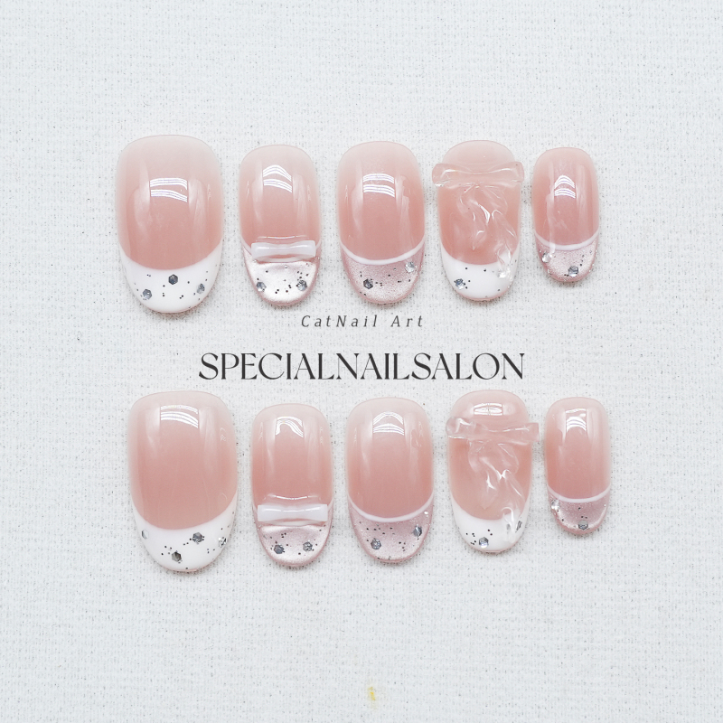 【White Peach Dream】Handmade Wearable Nails with Bowknot, Pure Desire Style, Cute, Gentle, Brightening Nail Art Nail Stickers
