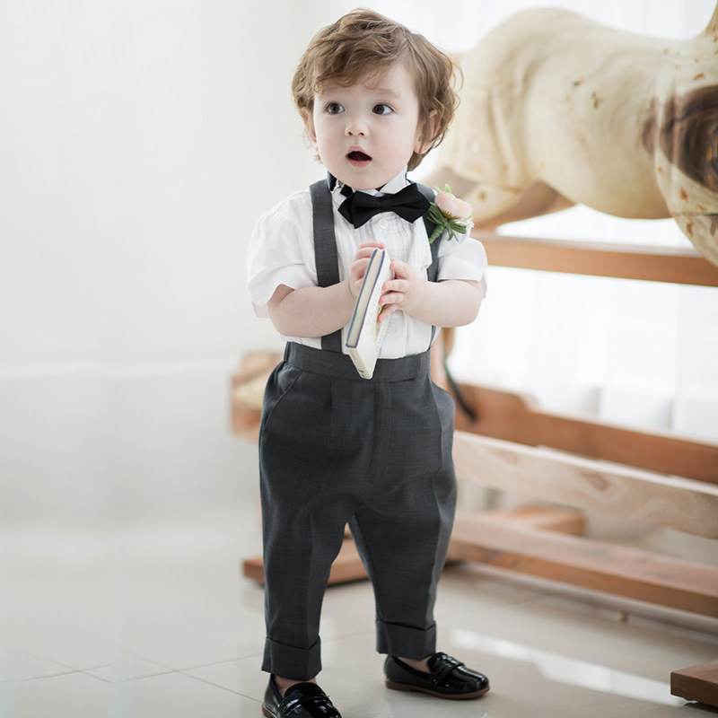 Boy Gown Birthday Little Suit Cuddling Bag Pants Handsome Men's Pants Suit Baby Flowers Boy Boy Piano Show