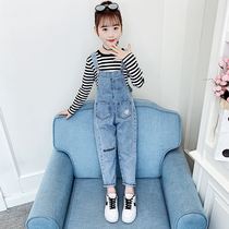 Girls denim pants suit foreign style 2021 New Chinese childrens autumn fashion Korean spring and autumn pants