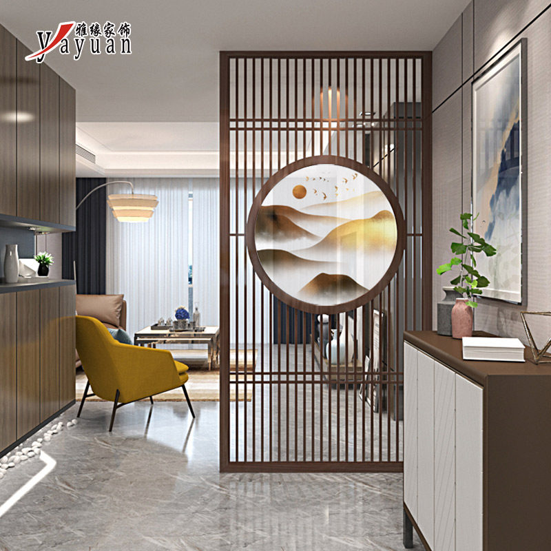 Household new Chinese-style solid wood screen partition living room entrance door to block household small apartment porch hollow grille customization